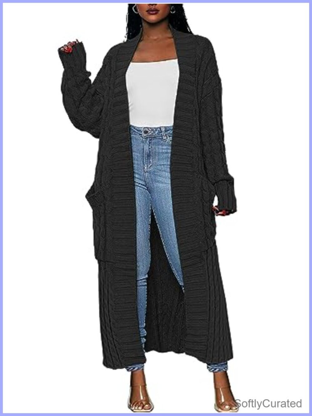 Womens Open Front Cable Knit Long Cardigan Sweater Maxi